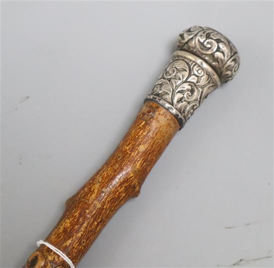 A silver topped walking cane overall length 78cm (a.f.)